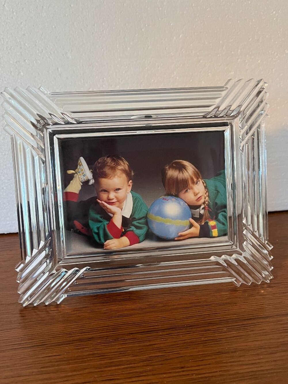 Mikasa Heavy Crystal Picture Frame Ribbed Reeded Corner Art Deco Tabletop Glass